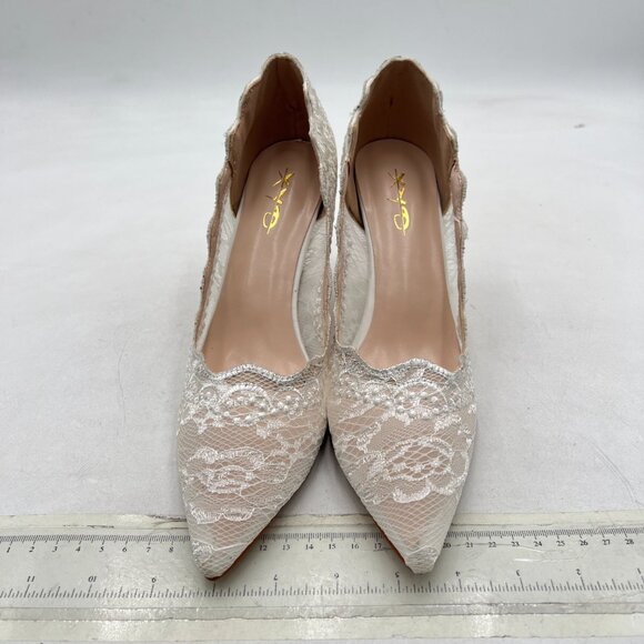 XYD White Mesh Elegant Stiletto Heels for Wedding Bridal Pointed Toe Pumps - Picture 2 of 7